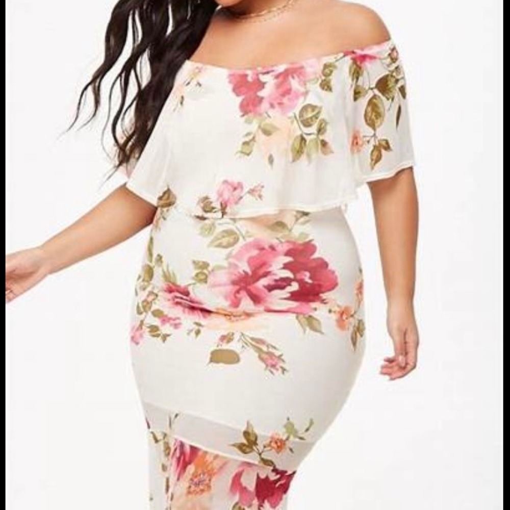 F21 Floral off the Shoulder dress